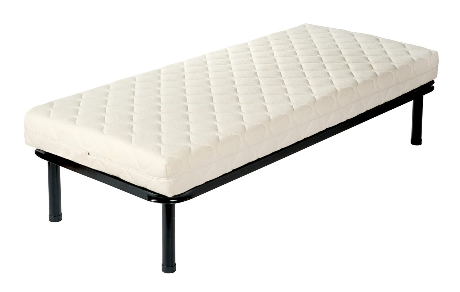 Close-up of a durable metal bed frame and mattress built for repeated multi-resident use