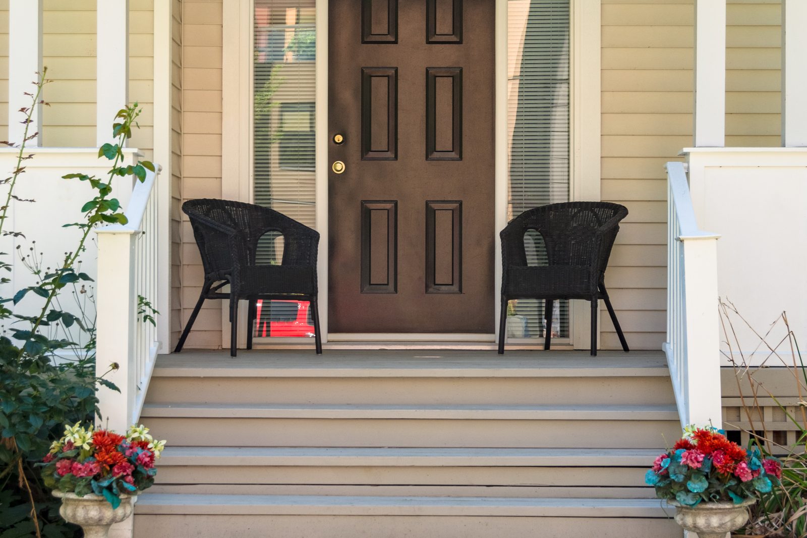The front porch and entrance of a residential home